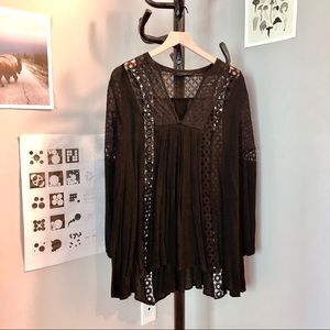 Black Long Sleeve Dress with Crochet Designs